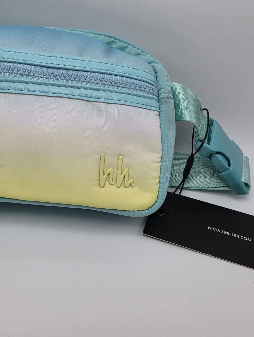 Nicole Miller Women's Nylon Crossbody Fanny Pack Belt Bag Aqua/Yellow Gradient - Picture 7 of 11